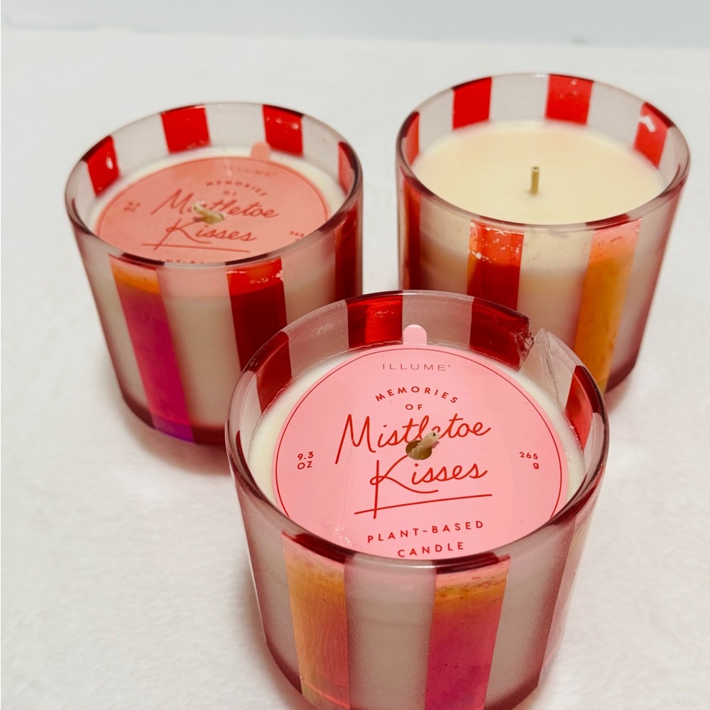 Illume Mistletoe Kisses Striped Candle Trio - Red, Pink, and White
